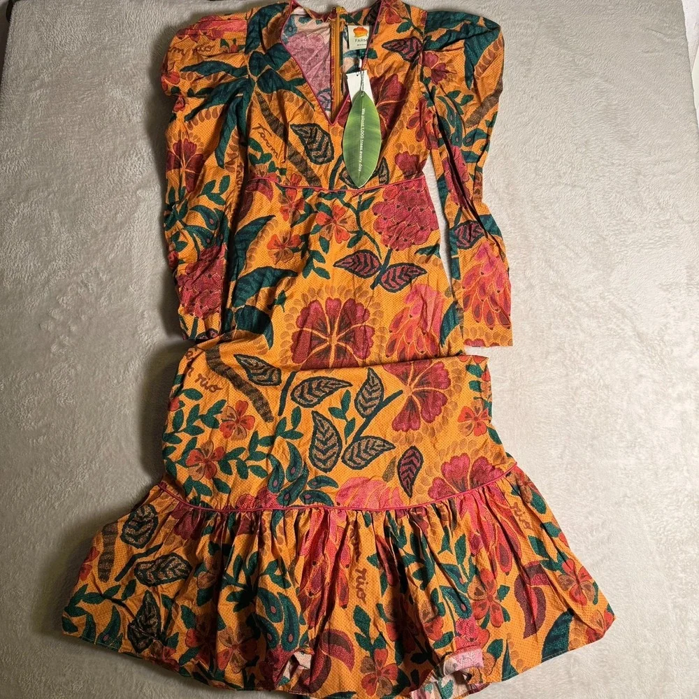 NWT Farm RIO Yellow Orange Flowerdoscopic Midi Casual Maxi Dress (Size XS) - Picture 3 of 8